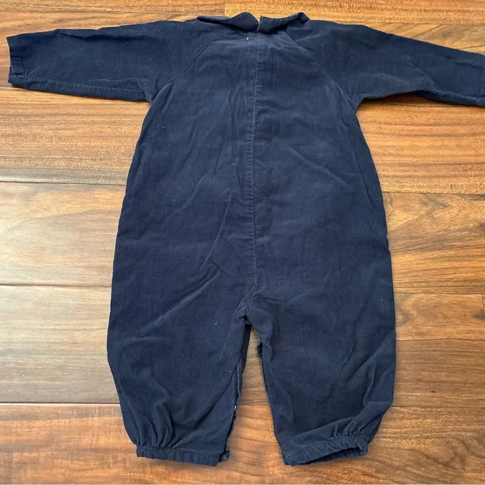 Baby Gap vintage navy lightweight corduroy long sleeve collared jumpsuit